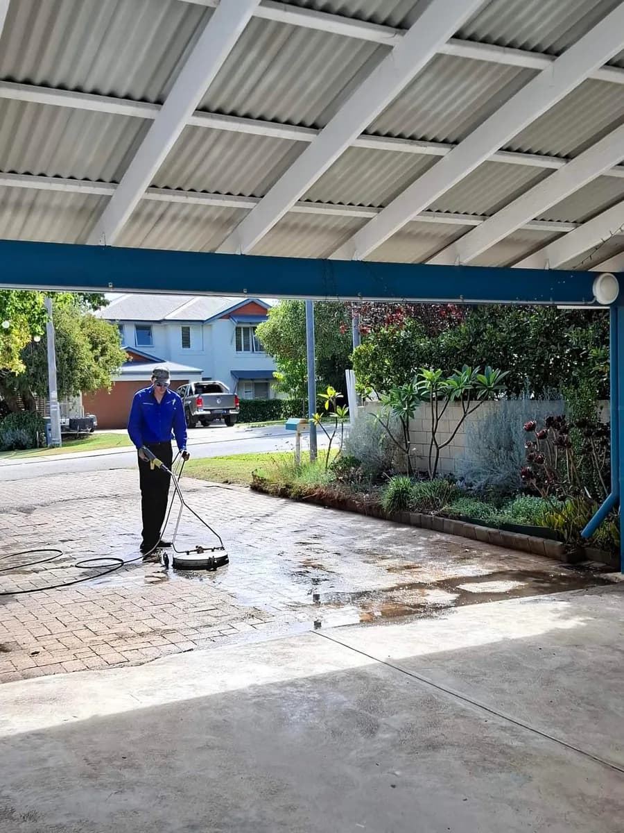 Restored driveway after pressure washing